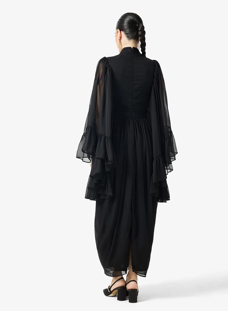 Threadz by Ajooni black Layered Chiffon Dress for Women | Best Price UAE